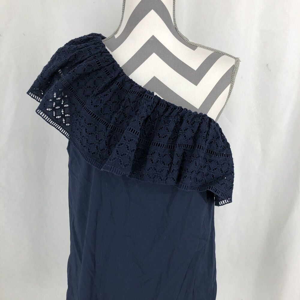 Abercrombie & Fitch One Shoulder Navy Blue Eyelet Lace Shift Mini Dress